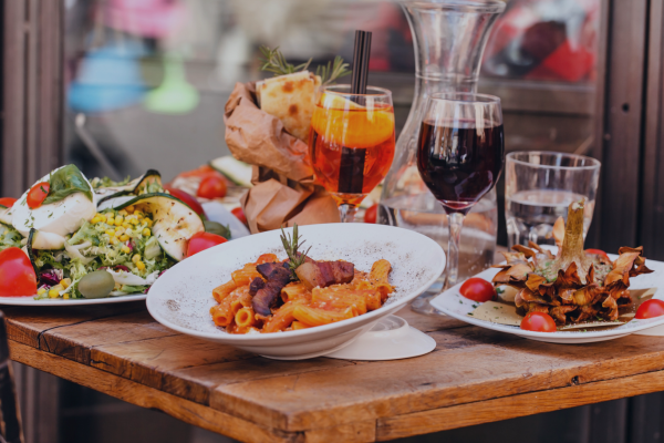 Image of food and drink on table